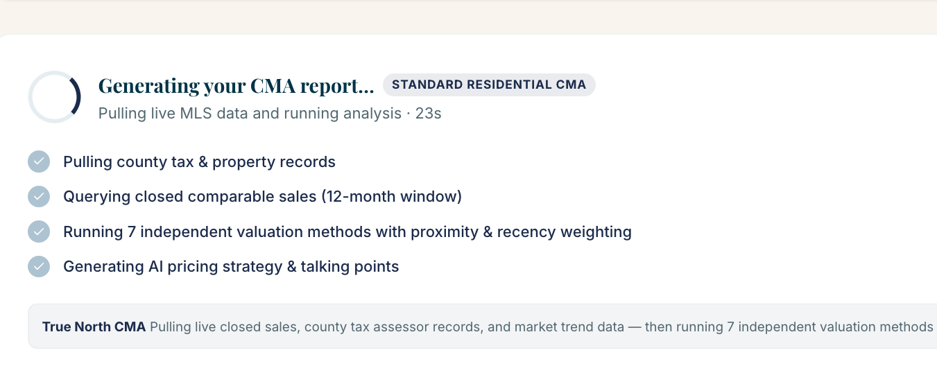 Sample report generation screen listing the data sources and valuation methods being run